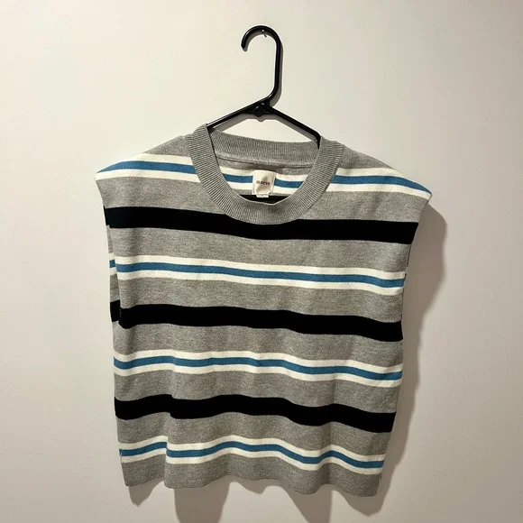 The Noah Muscle Tank Sweater by Maeve size S Stripes Blue Black White - Picture 4 of 8
